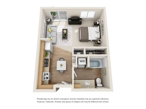 Floor plan for studio, 1 bath, 516 sqft
